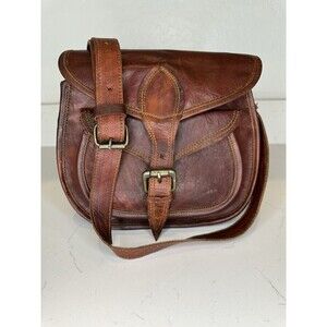 Vintage Oklahoma Leather Crossbody Satchel Bag 100% Genuine Leather Brown